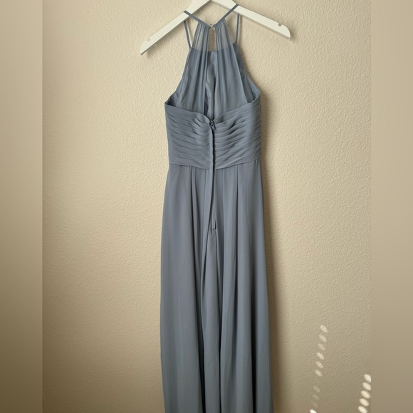 NWOT Azazie Ginger Dusty Blue A-Line Halter Pleated Chiffon Dress Size A2 - Picture 9 of 9